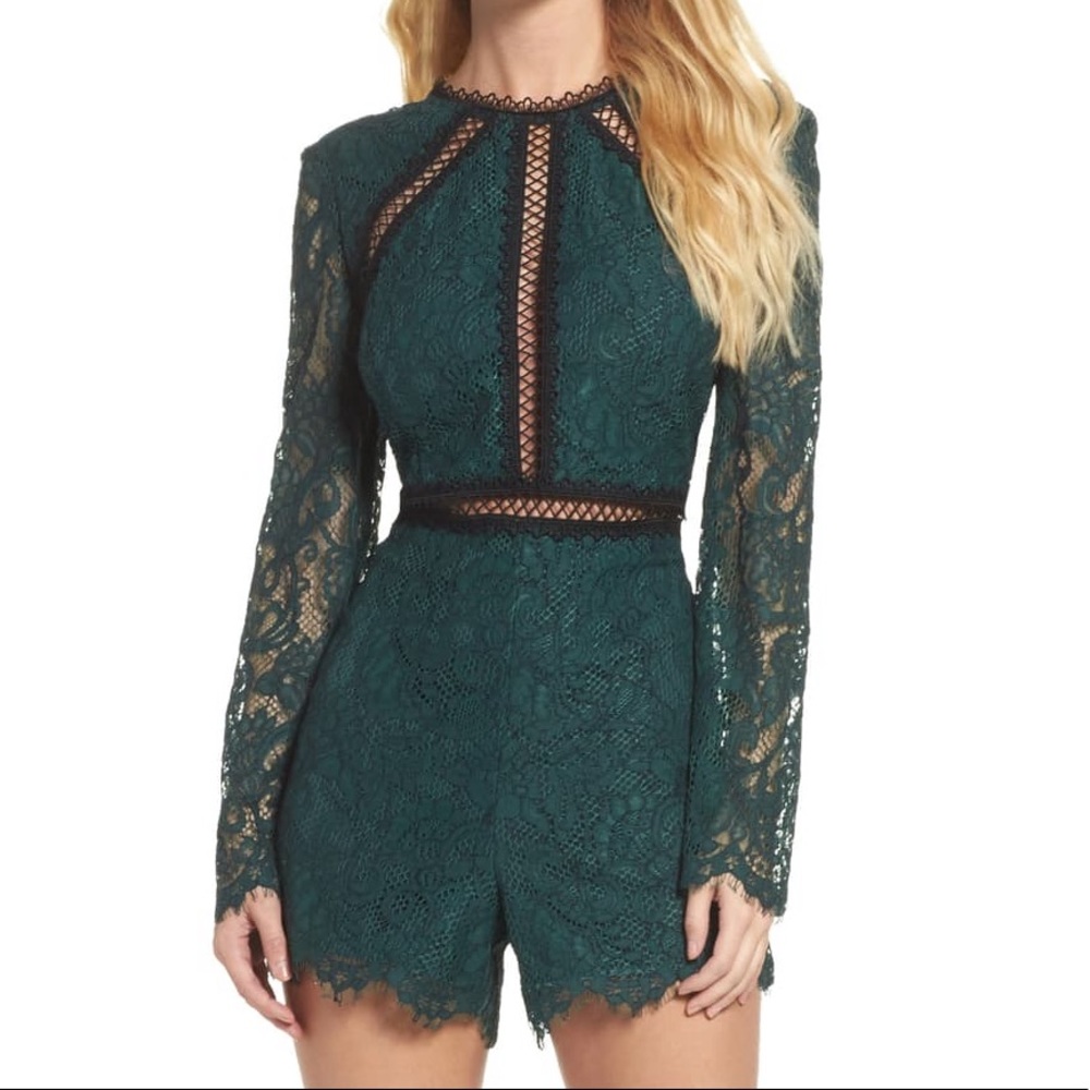 Green Lace Bardot Romper